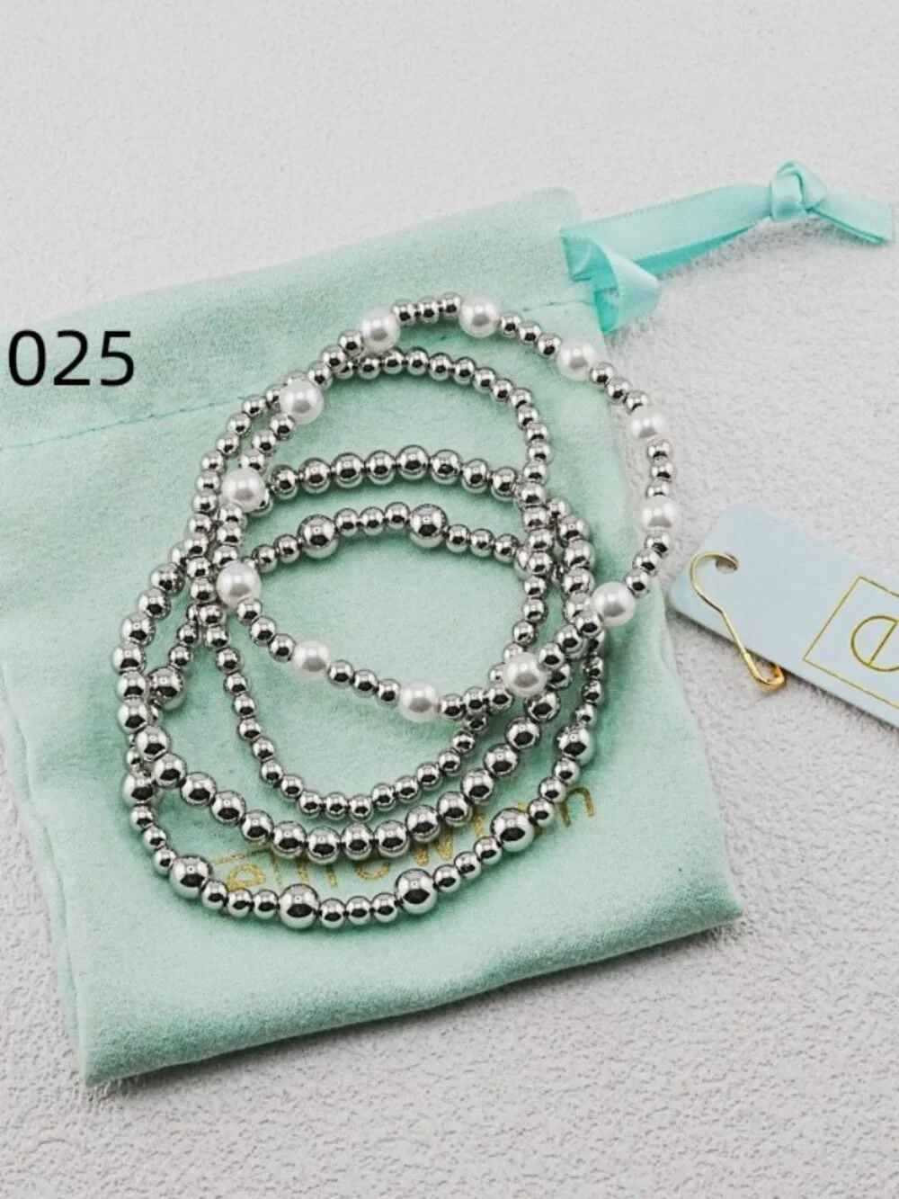 Enewton Platinum Bead & Pearl Bracelet Set